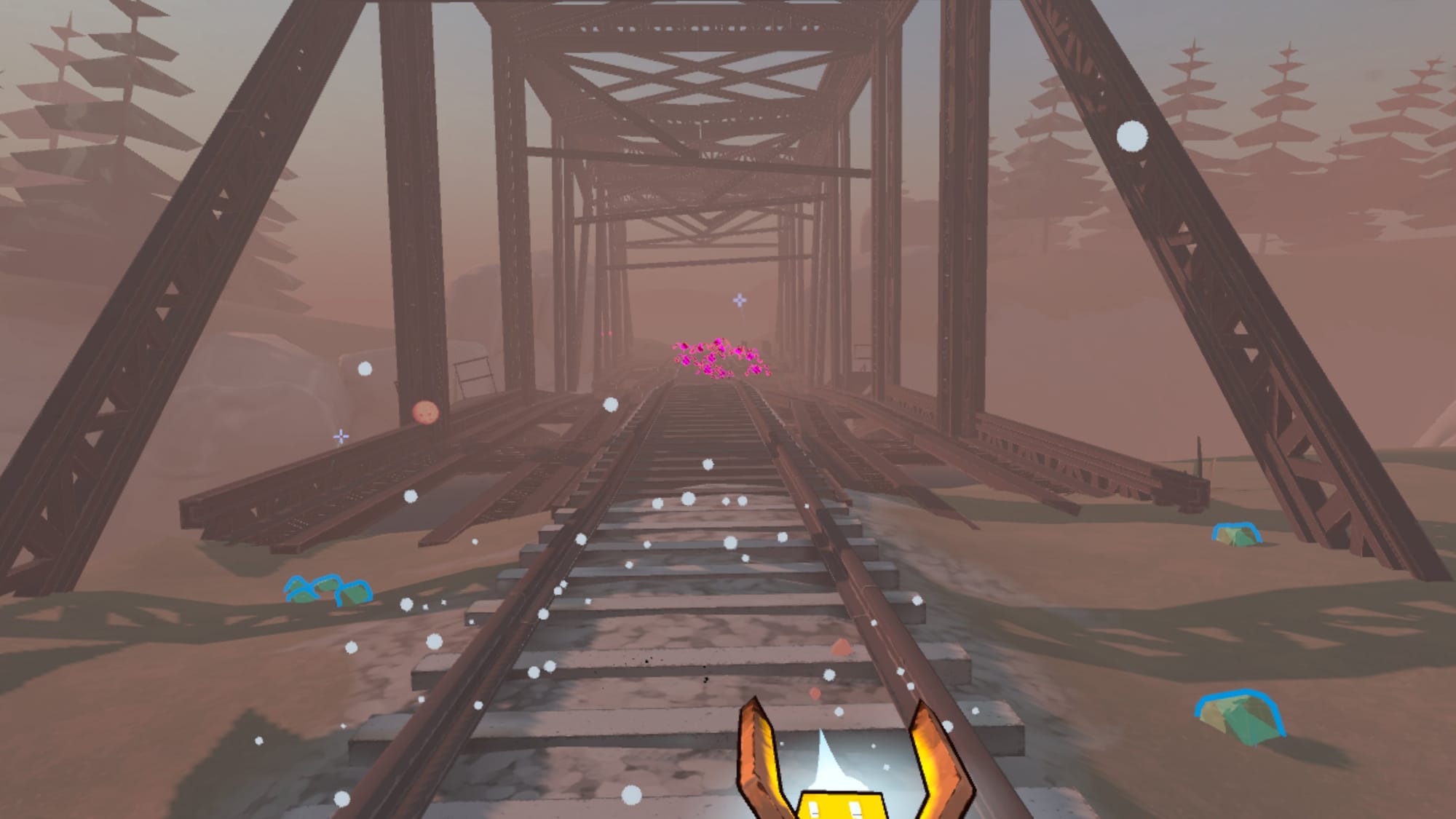 Harpagun screenshot shows a bridge ahead with an enemy swarm highlighted in purple