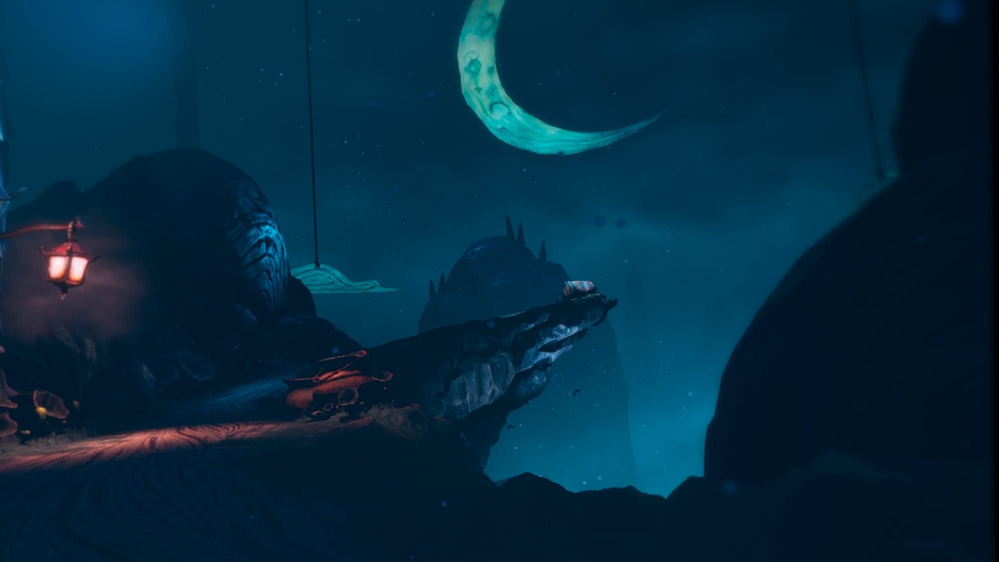 The Midnight Walk screenshot shows a crescent moon above a cliff edge
